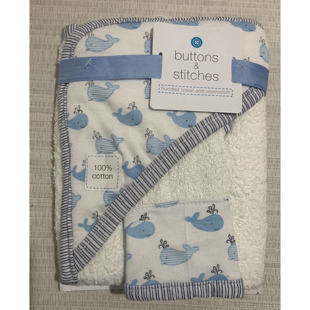 New Buttons and Stitches Hooded Towel and Wash Cloth